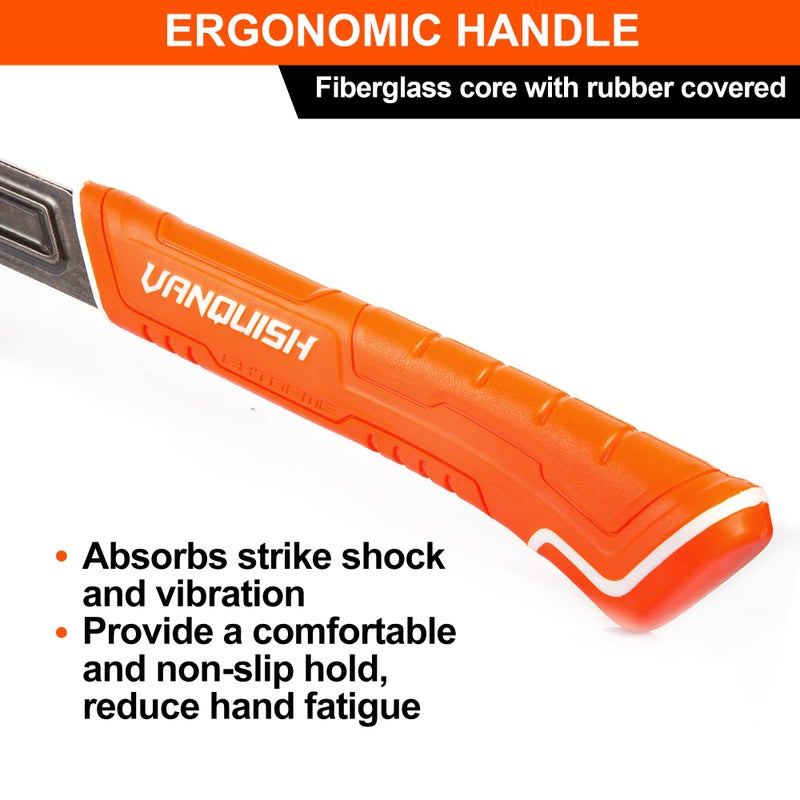 VANQUISH 17 oz Framing Hammer, Straight Claw Hammer with Magnetic Nail Holder, Rip Claw Hammer with Milled Face & Shock Absorbing Grip, Heavy Duty One-piece Forged Hammer 0527 - Image 4